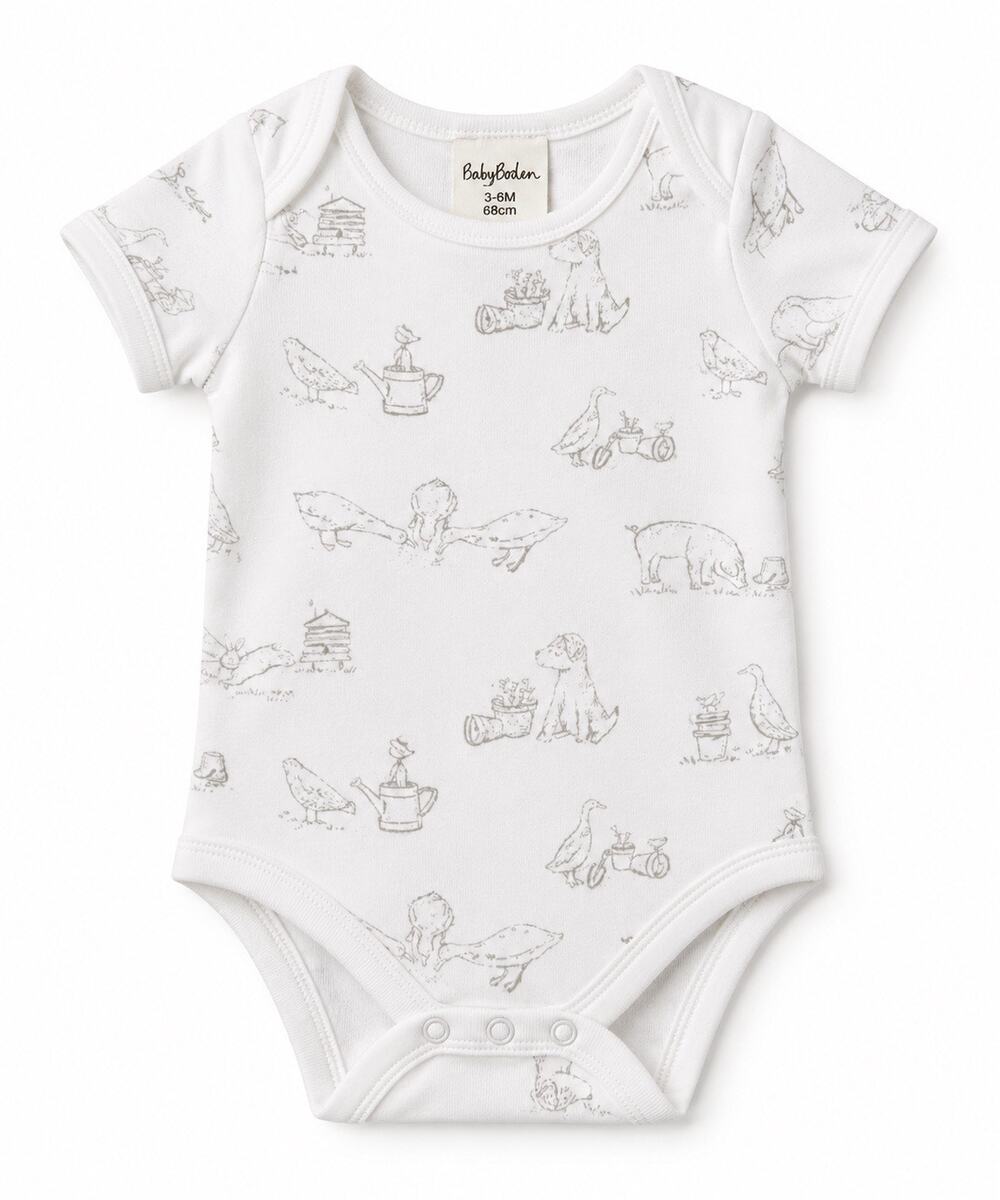 Baby Boden Gray Sketch Print Short-Sleeve Bodysuit 3-6M